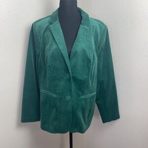 Isaac Mizrahi Live Corduroy Blazer Women's 20 Fine Wale Green Stretch Two Button